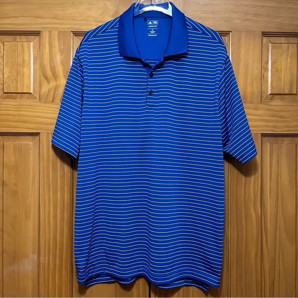 Adidas Climalite Blue and White Polo Golf Shirt with Classic Collar